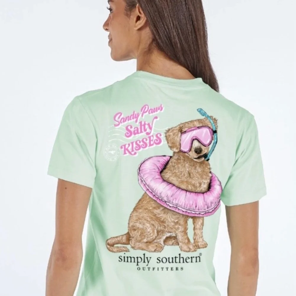 Simply Southern Sandy Paws Salty Kisses Tee Women’s XXL Dog Float Mint T-shirt - Picture 2 of 5